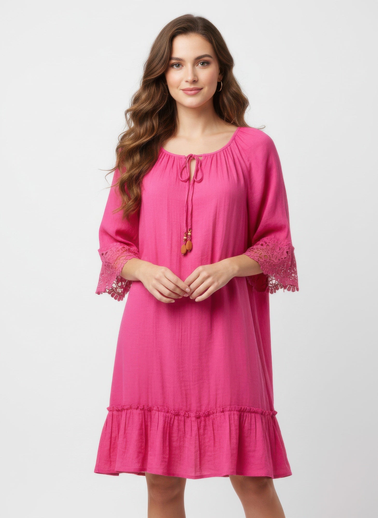 Mlle Gabrielle Solid Elbow Sleeve Dress - Crowned Energy CO.