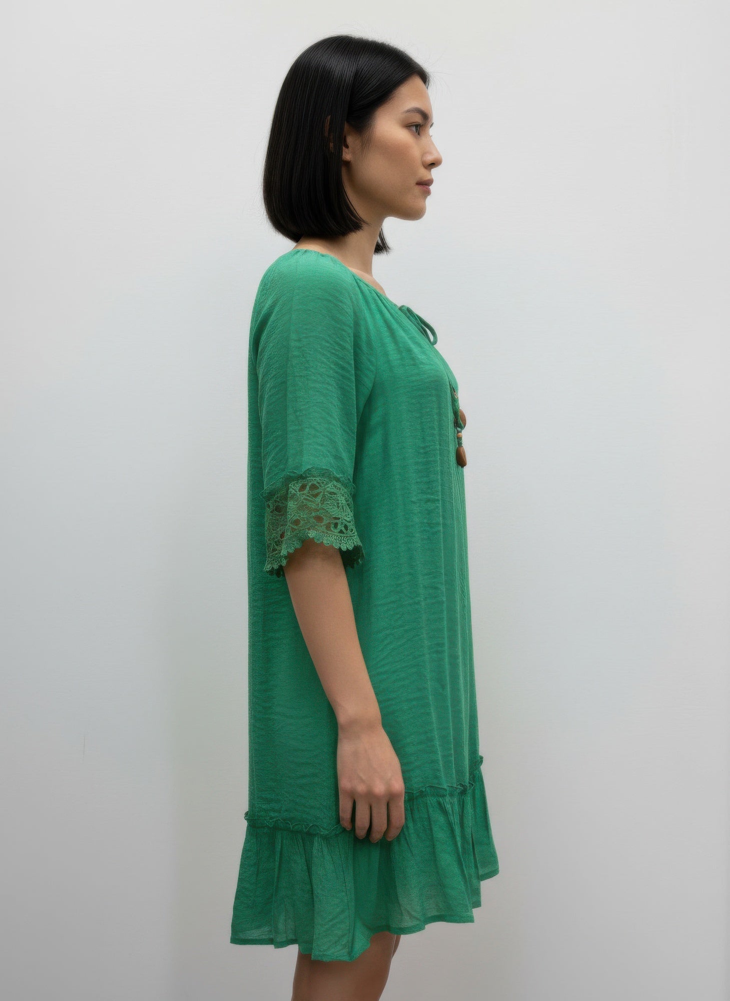 Mlle Gabrielle Solid Elbow Sleeve Dress - Crowned Energy CO.