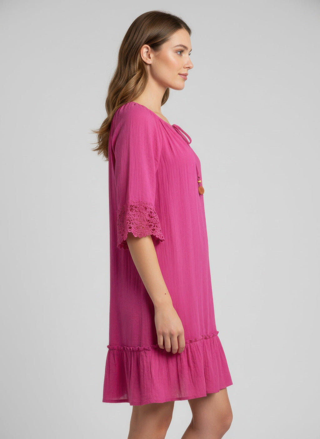Mlle Gabrielle Solid Elbow Sleeve Dress - Crowned Energy CO.