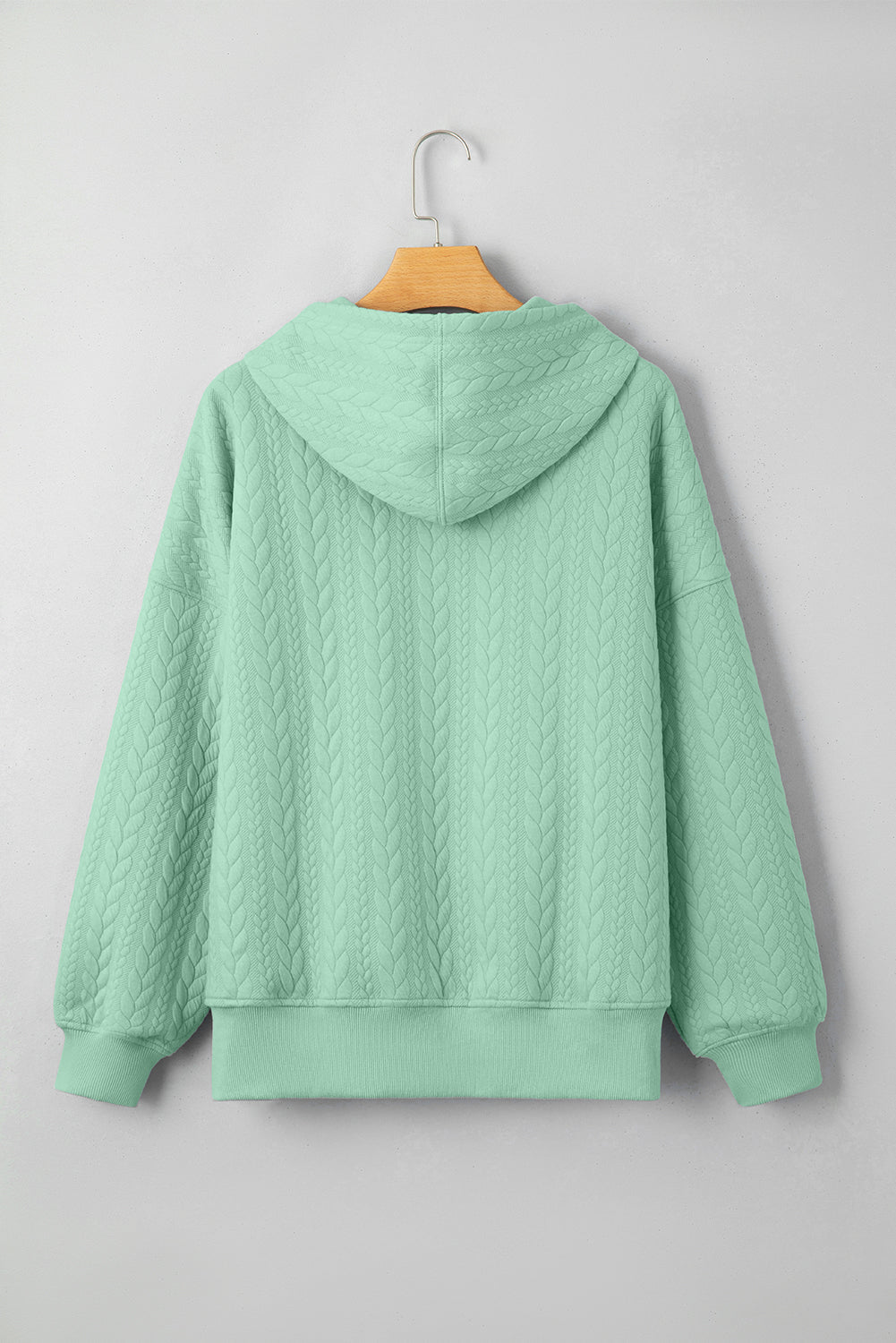 Moonlight Jade Cable Textured Baggy Solid Hoodie - Crowned Energy CO.