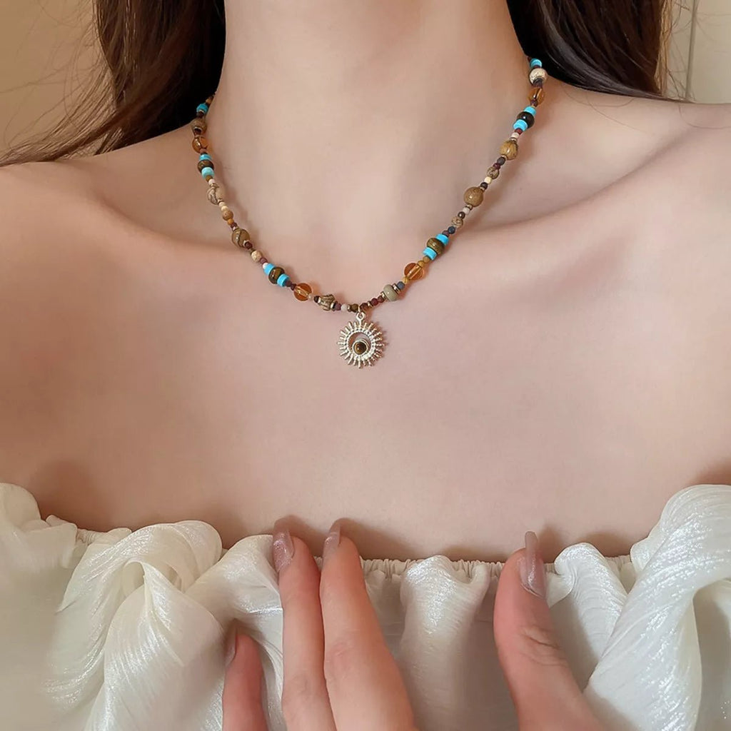 Crowned Energy CO. Multicolor / onesize Trendsi Accessories Multi-Color Beaded Sunflower Pendant Necklace