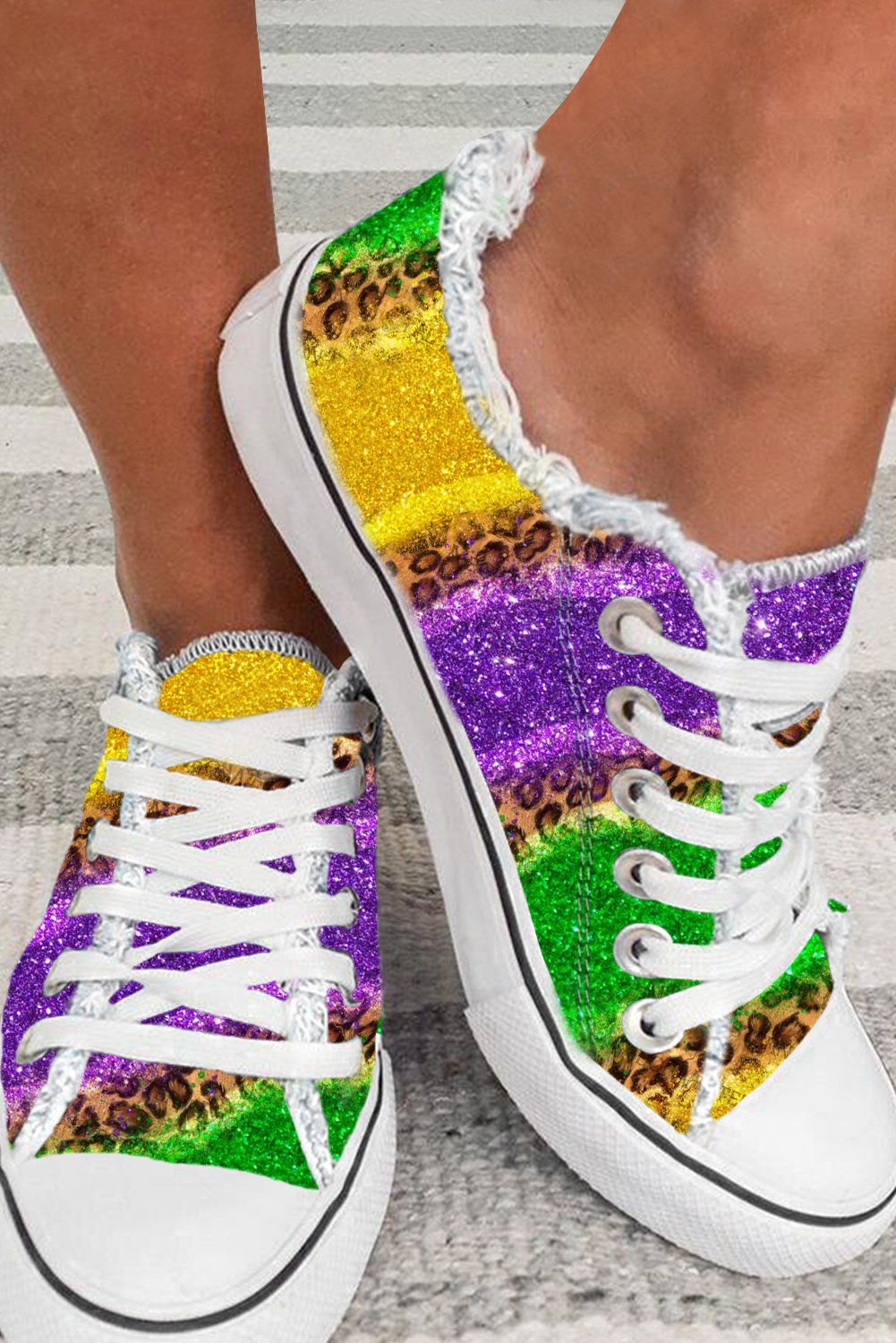 Multicolor Leopard Color Block Lace - up Canvas Shoes - Crowned Energy CO.