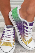 Multicolor Shiny Gradient Raw Hem Lace - up Flat Canvas Shoes - Crowned Energy CO.