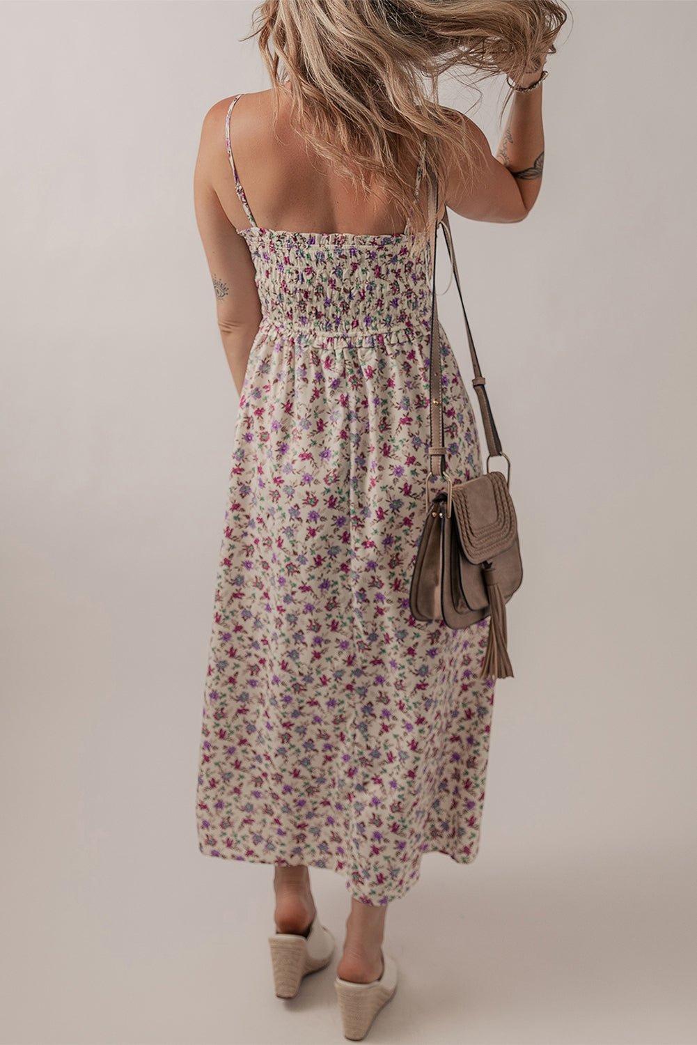 Multicolour Bohemian Ditsy Floral Smocked Fit Flare Sundress - Crowned Energy CO.