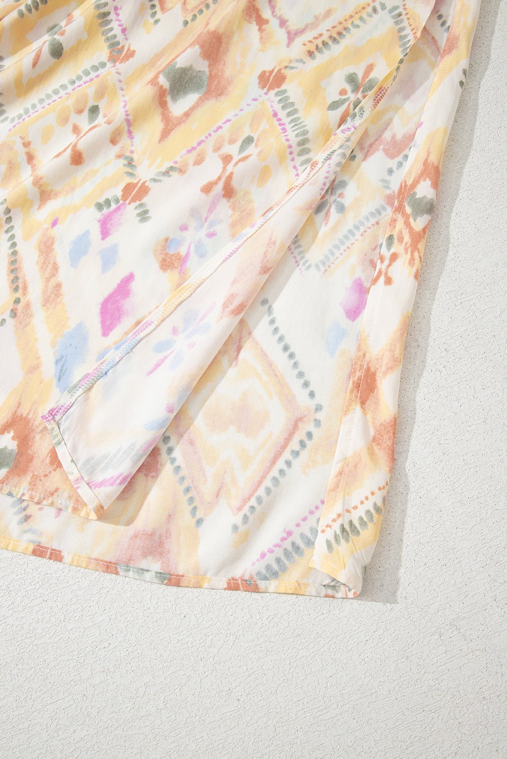 Multicolour Geometric Print Half Sleeve Shirred High Waist Maxi Dress - Crowned Energy CO.