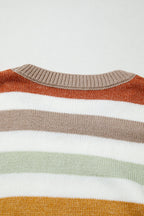 Multicolour Striped Colorblock Drop Shoulder Plus Size Sweater - Goddess Vibes
