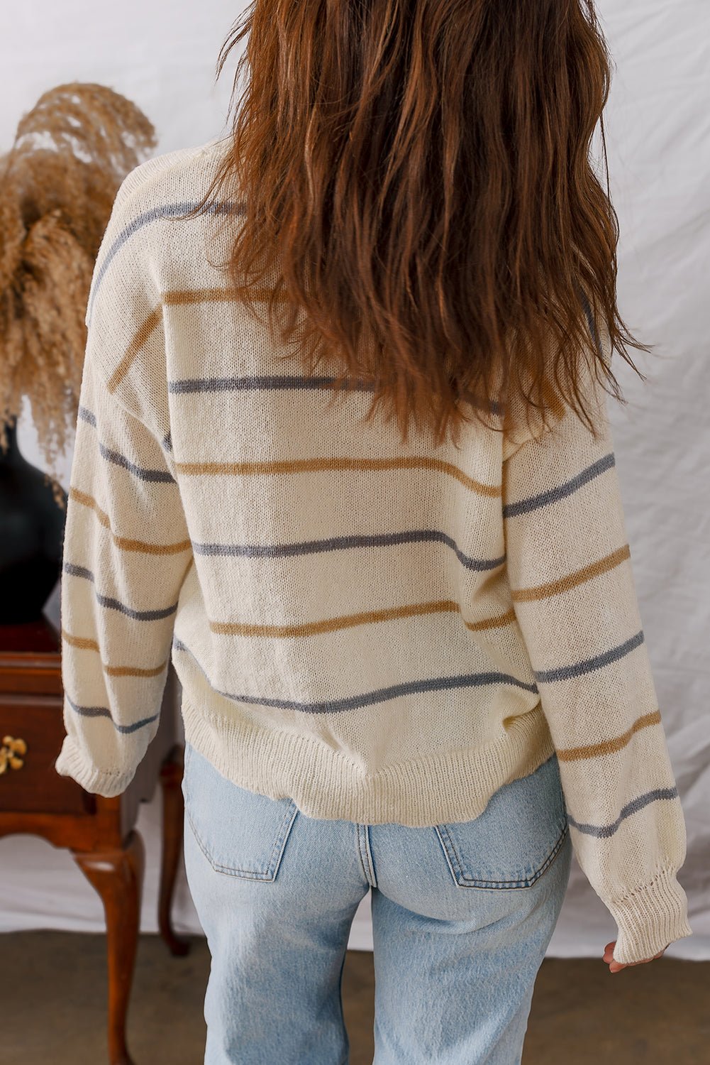 Multicolour Striped Drop Shoulder Plus Sweater - Goddess Vibes