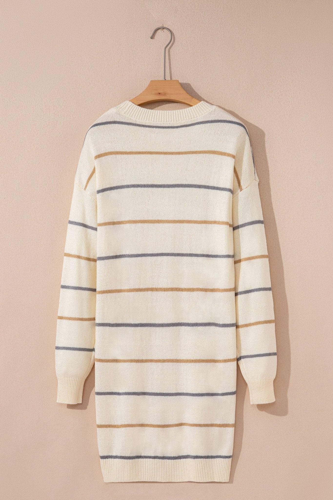 Multicolour Striped Print Drop Shoulder Shift Sweater Mini Dress - Crowned Energy CO.