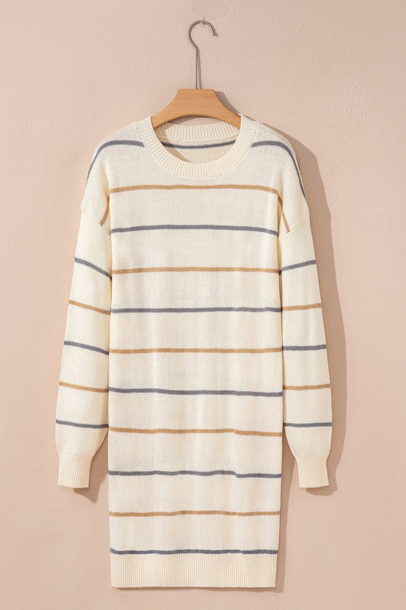 Multicolour Striped Print Drop Shoulder Shift Sweater Mini Dress - Crowned Energy CO.