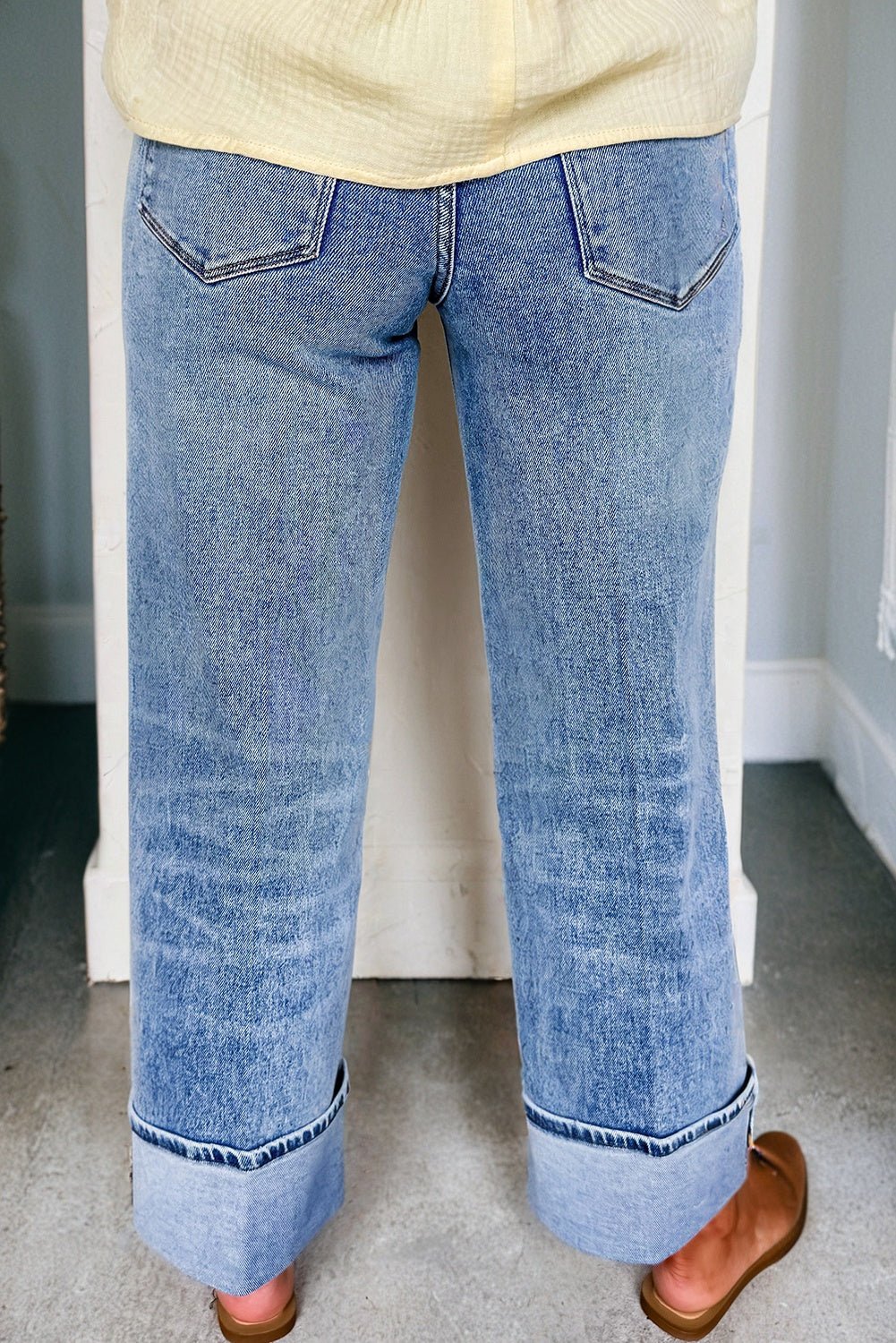 Crowned Energy CO. Myosotis / 4 / 65%Cotton+33%Polyester+2%Elastane Dear-Lover Dropshipping Bottoms/Jeans Myosotis Center Seam Cuffed Hem Straight High Waist Jeans