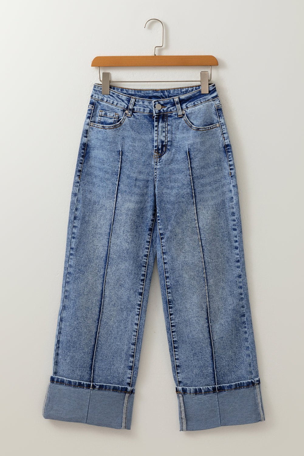 Crowned Energy CO. Myosotis / 4 / 65%Cotton+33%Polyester+2%Elastane Dear-Lover Dropshipping Bottoms/Jeans Myosotis Center Seam Cuffed Hem Straight High Waist Jeans