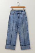 Crowned Energy CO. Myosotis / 4 / 65%Cotton+33%Polyester+2%Elastane Dear-Lover Dropshipping Bottoms/Jeans Myosotis Center Seam Cuffed Hem Straight High Waist Jeans