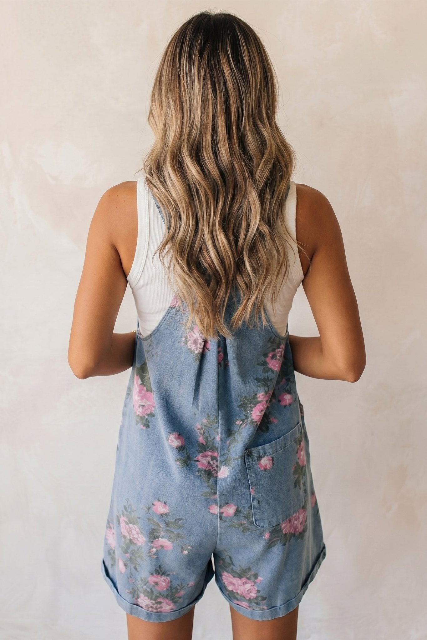 Myosotis Floral Print Denim Shortalls - Crowned Energy CO.