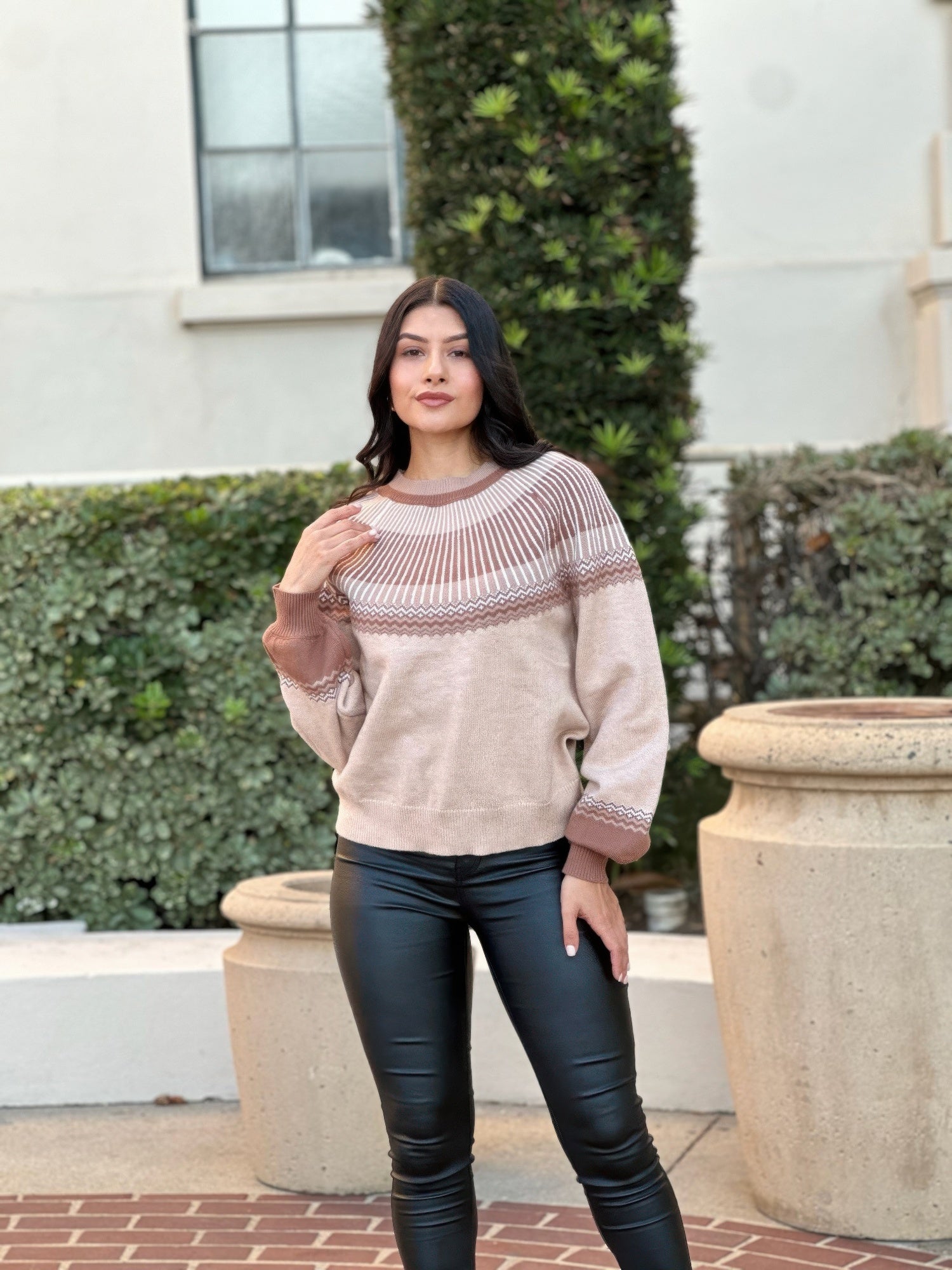 Neutral Color Block Knit Pull Out Sweater - Crowned Energy CO.