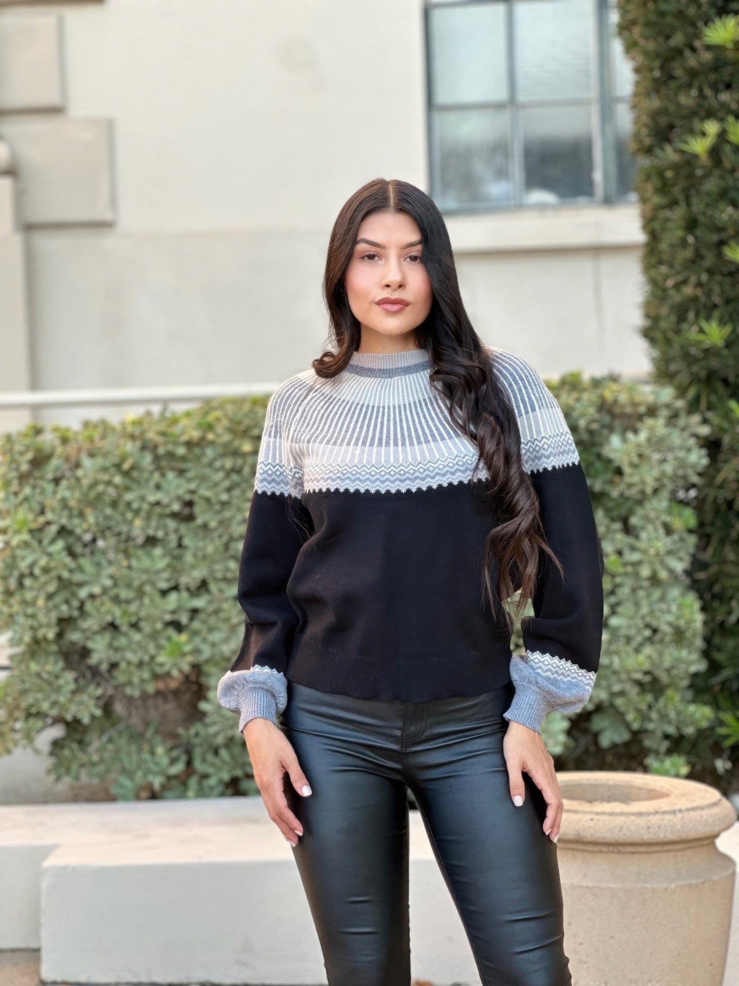 Neutral Color Block Knit Pull Out Sweater - Crowned Energy CO.