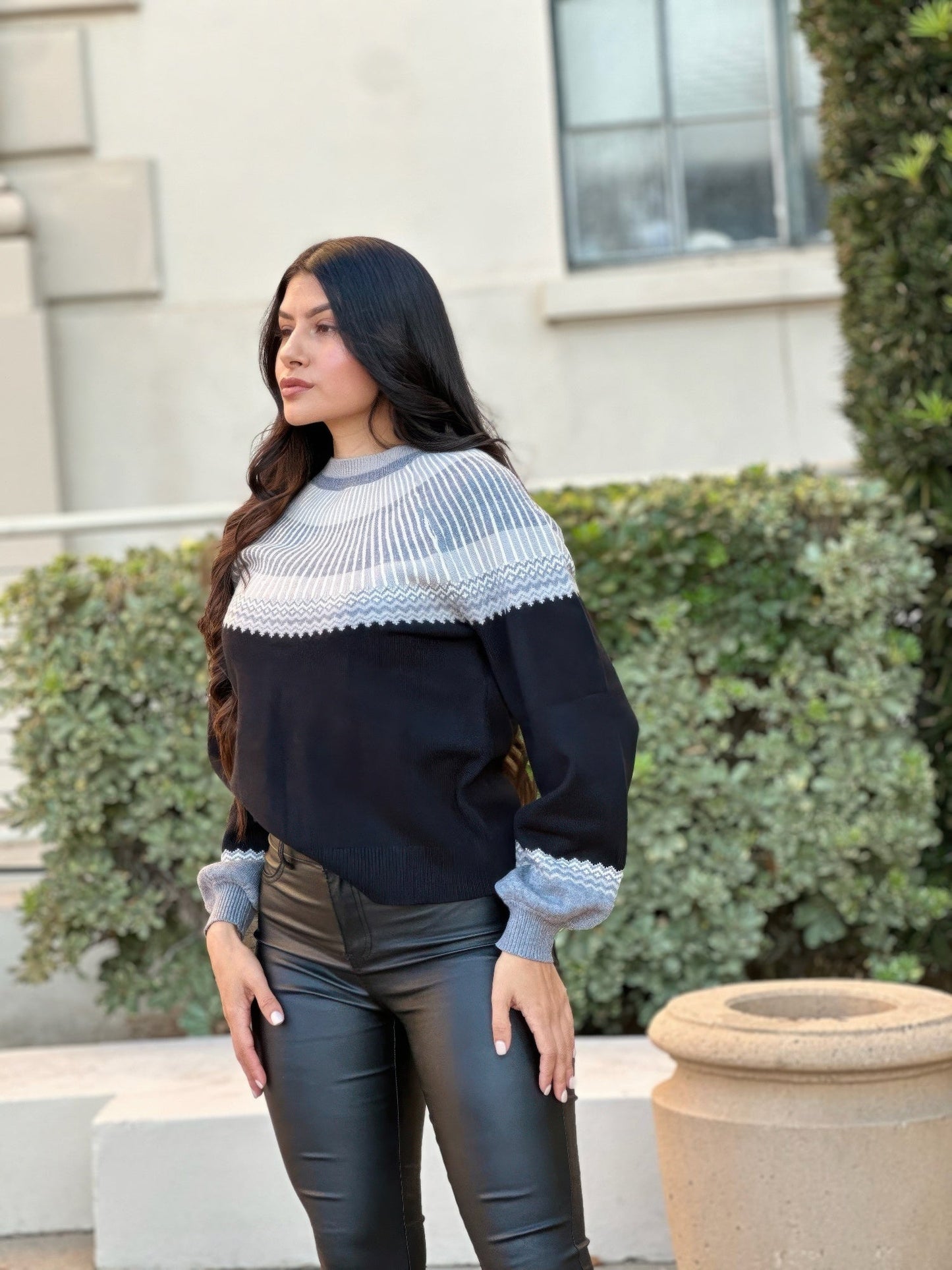 Neutral Color Block Knit Pull Out Sweater - Crowned Energy CO.