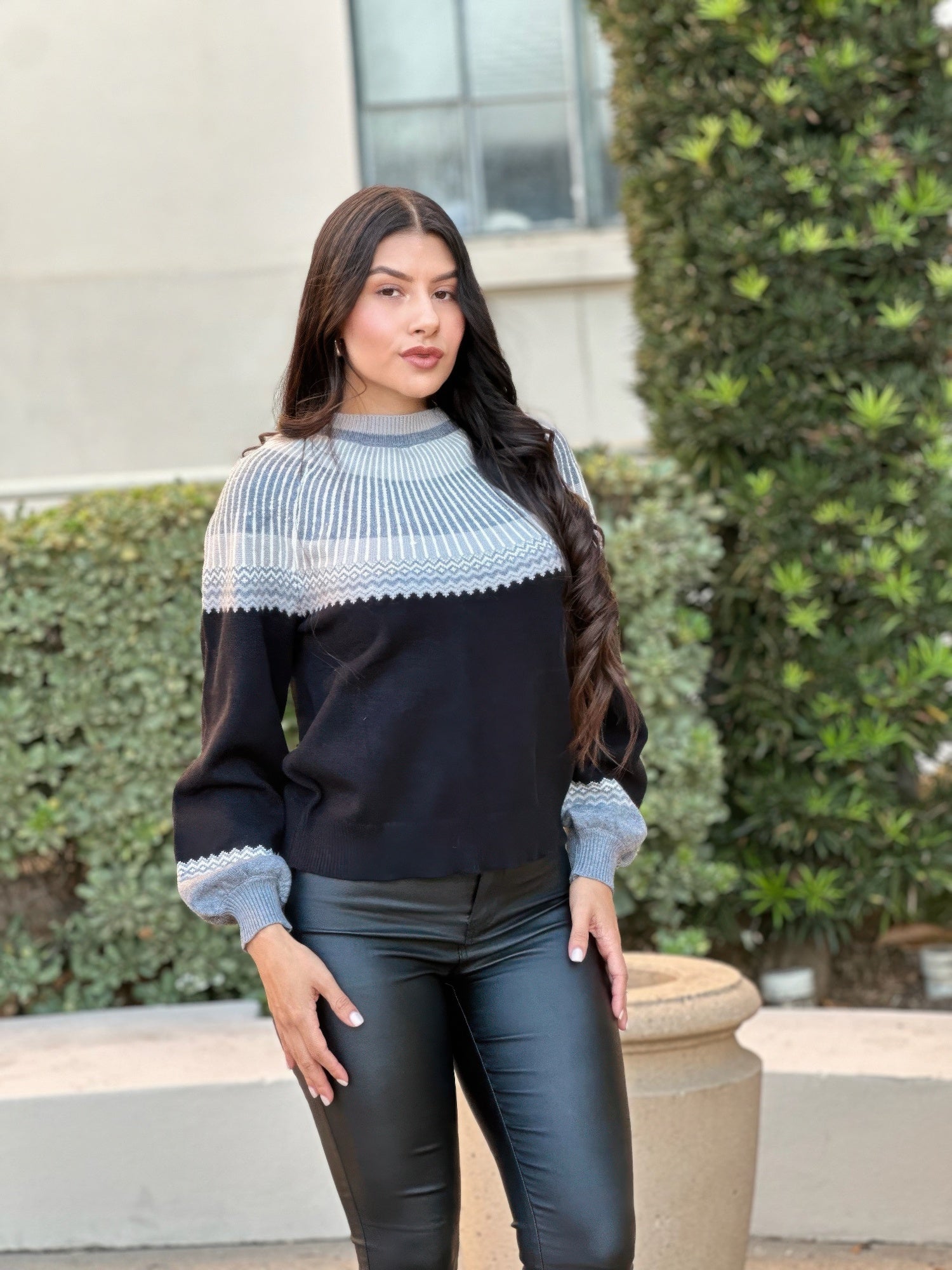Neutral Color Block Knit Pull Out Sweater - Crowned Energy CO.