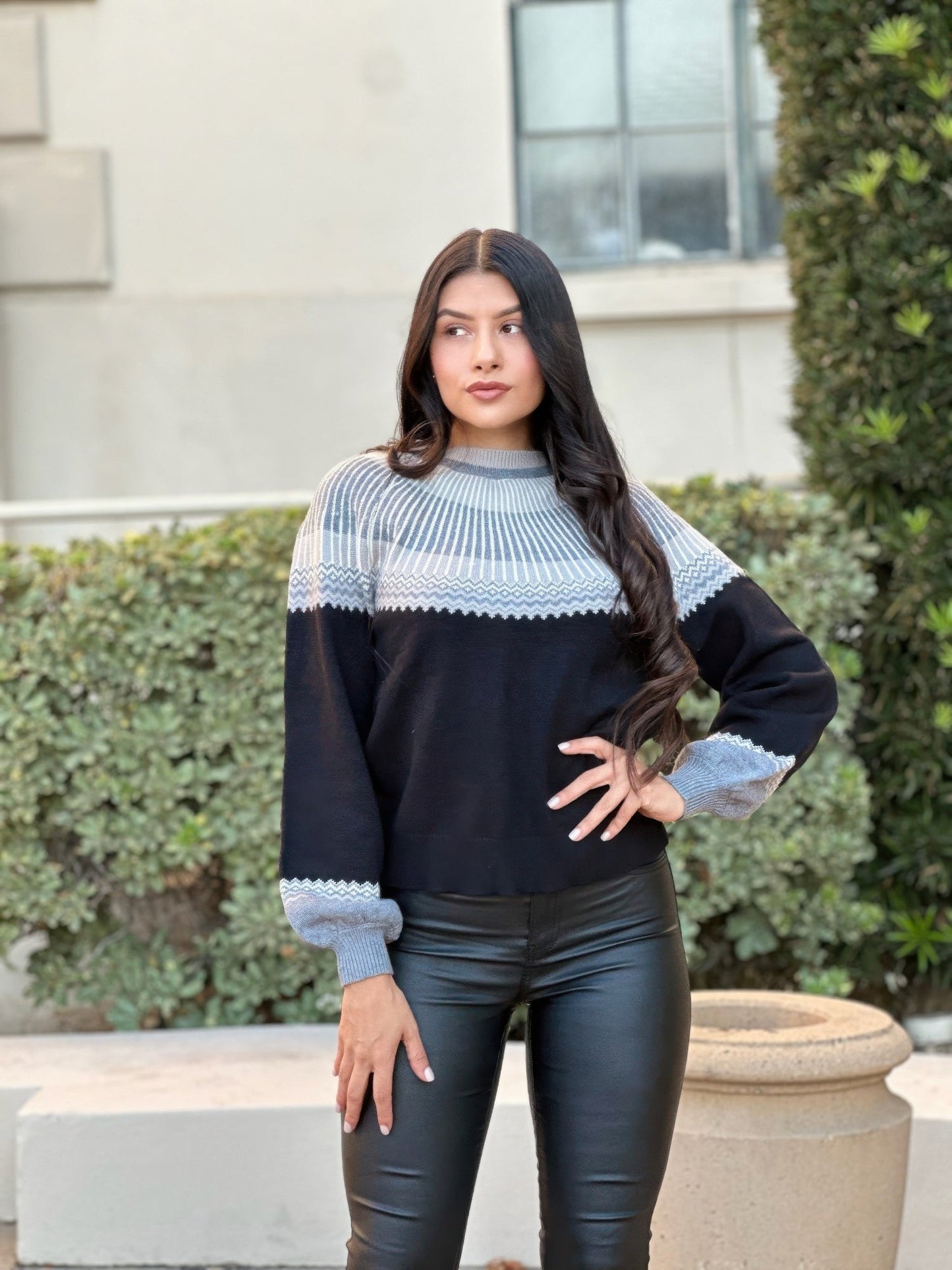 Neutral Color Block Knit Pull Out Sweater - Crowned Energy CO.