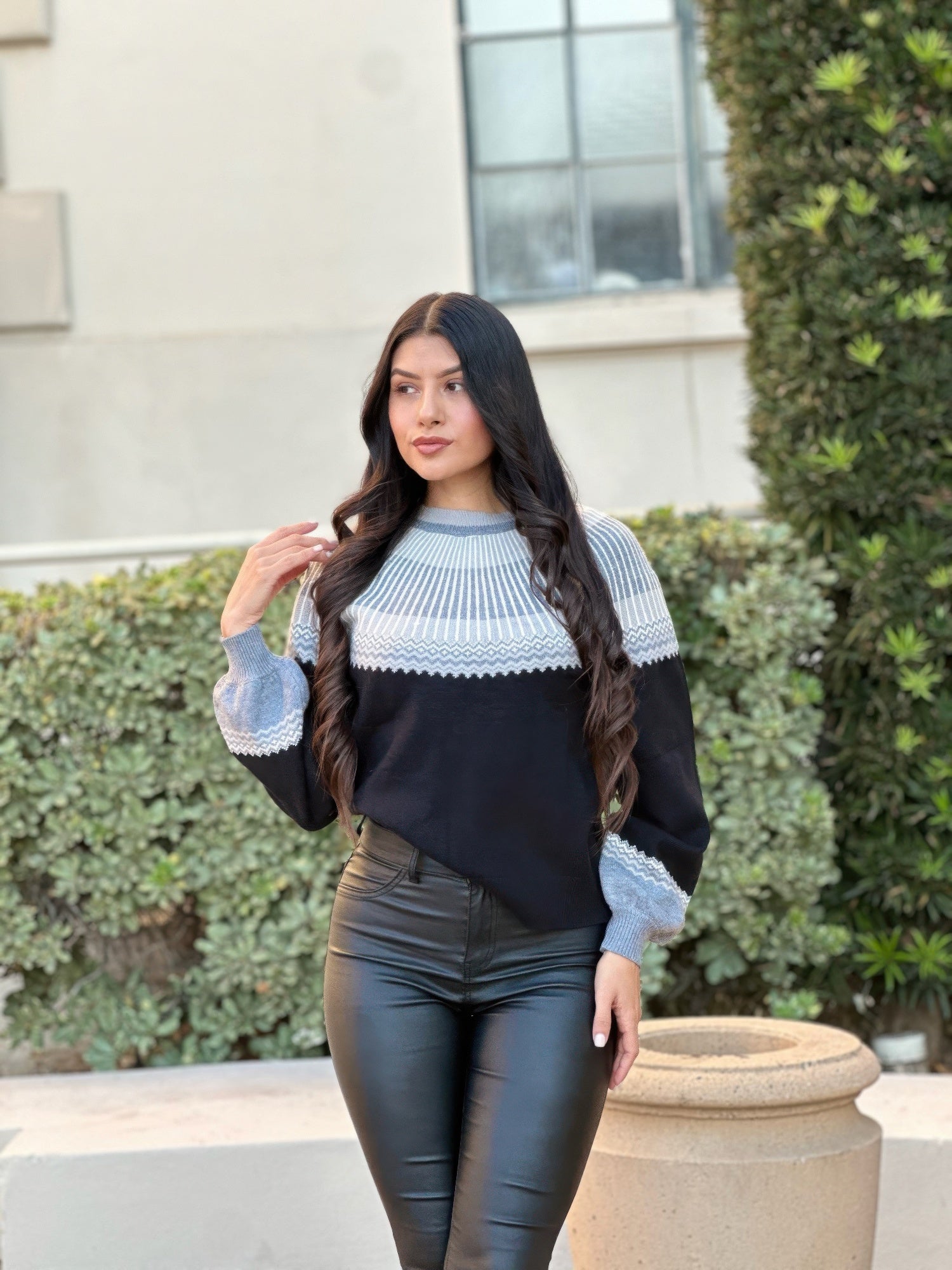 Neutral Color Block Knit Pull Out Sweater - Crowned Energy CO.