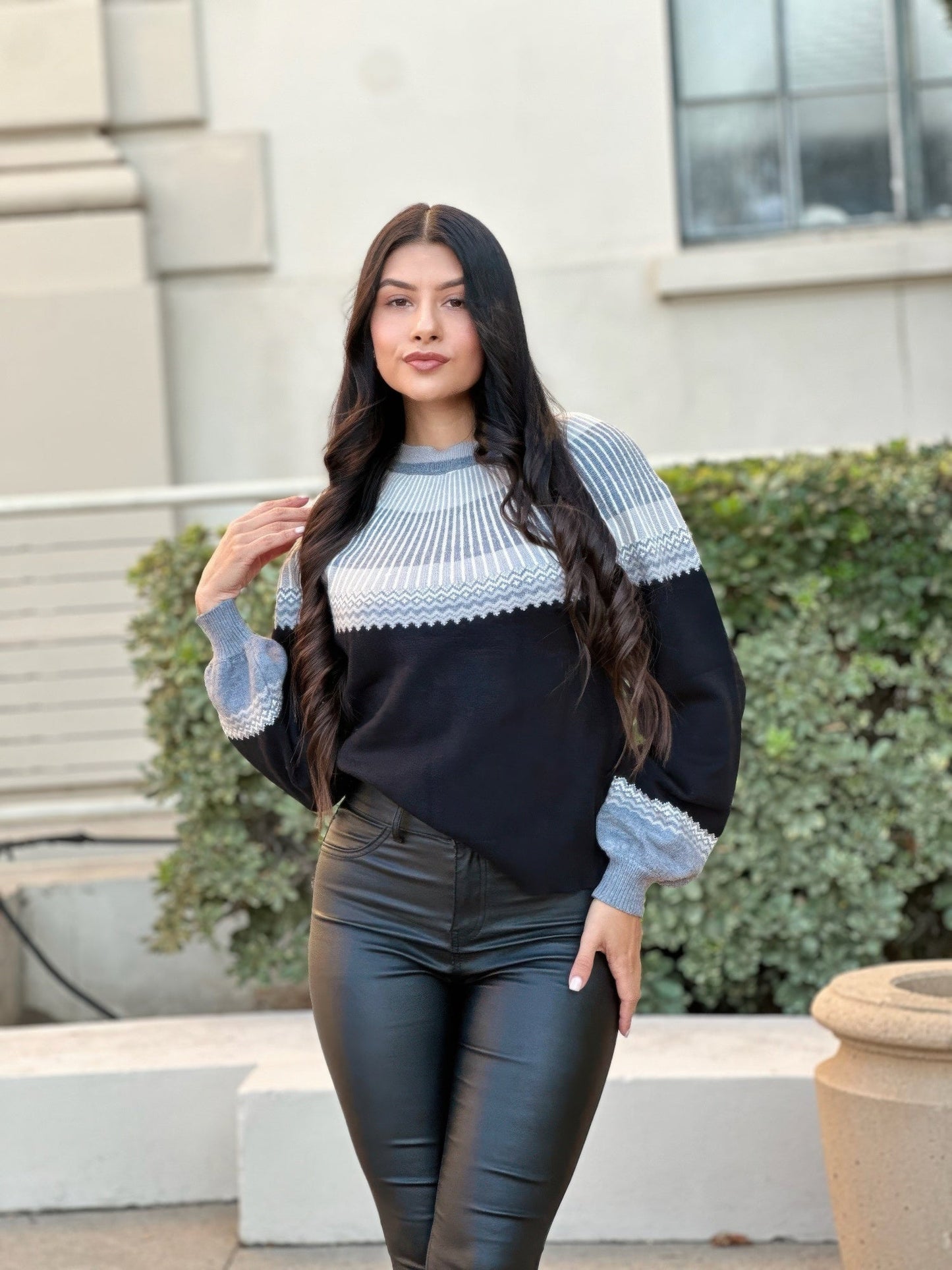 Neutral Color Block Knit Pull Out Sweater - Crowned Energy CO.