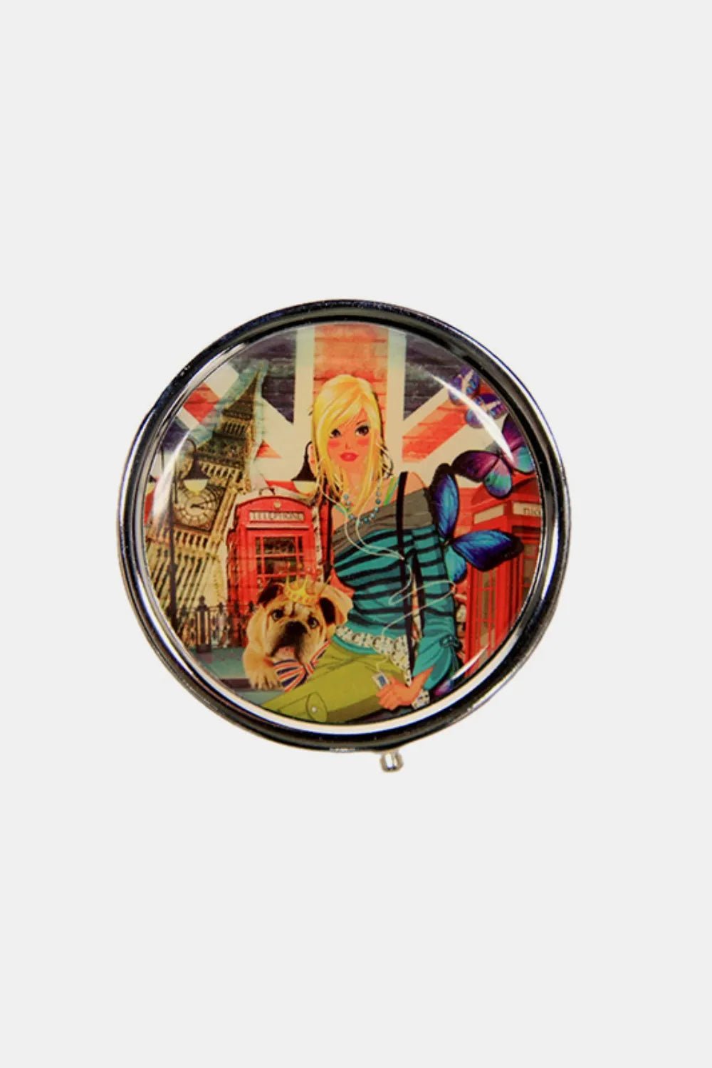 Nicole Lee USA Print Metallic Circular Small Pill Case - Crowned Energy CO.