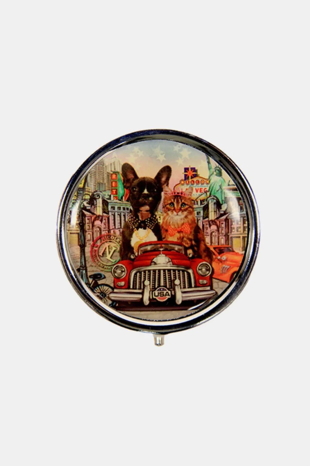 Nicole Lee USA Print Metallic Circular Small Pill Case - Crowned Energy CO.