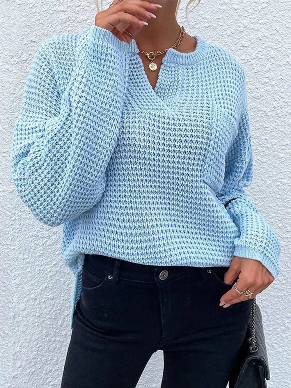 Crowned Energy CO. Pastel Blue / S Trendsi Sweaters & Cardigans/Cardigans Notched Long Sleeve Sweater