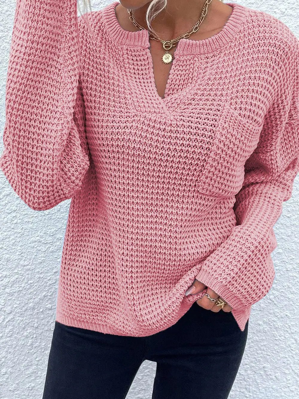 Crowned Energy CO. Dusty Pink / S Trendsi Sweaters & Cardigans/Cardigans Notched Long Sleeve Sweater