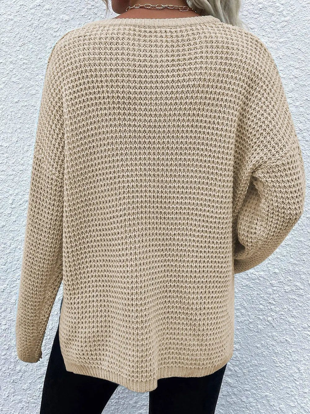 Crowned Energy CO. Dusty Pink / S Trendsi Sweaters & Cardigans/Cardigans Notched Long Sleeve Sweater