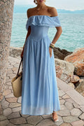 Off Shoulder Corset Ruffle Maxi Dress - Crowned Energy CO.
