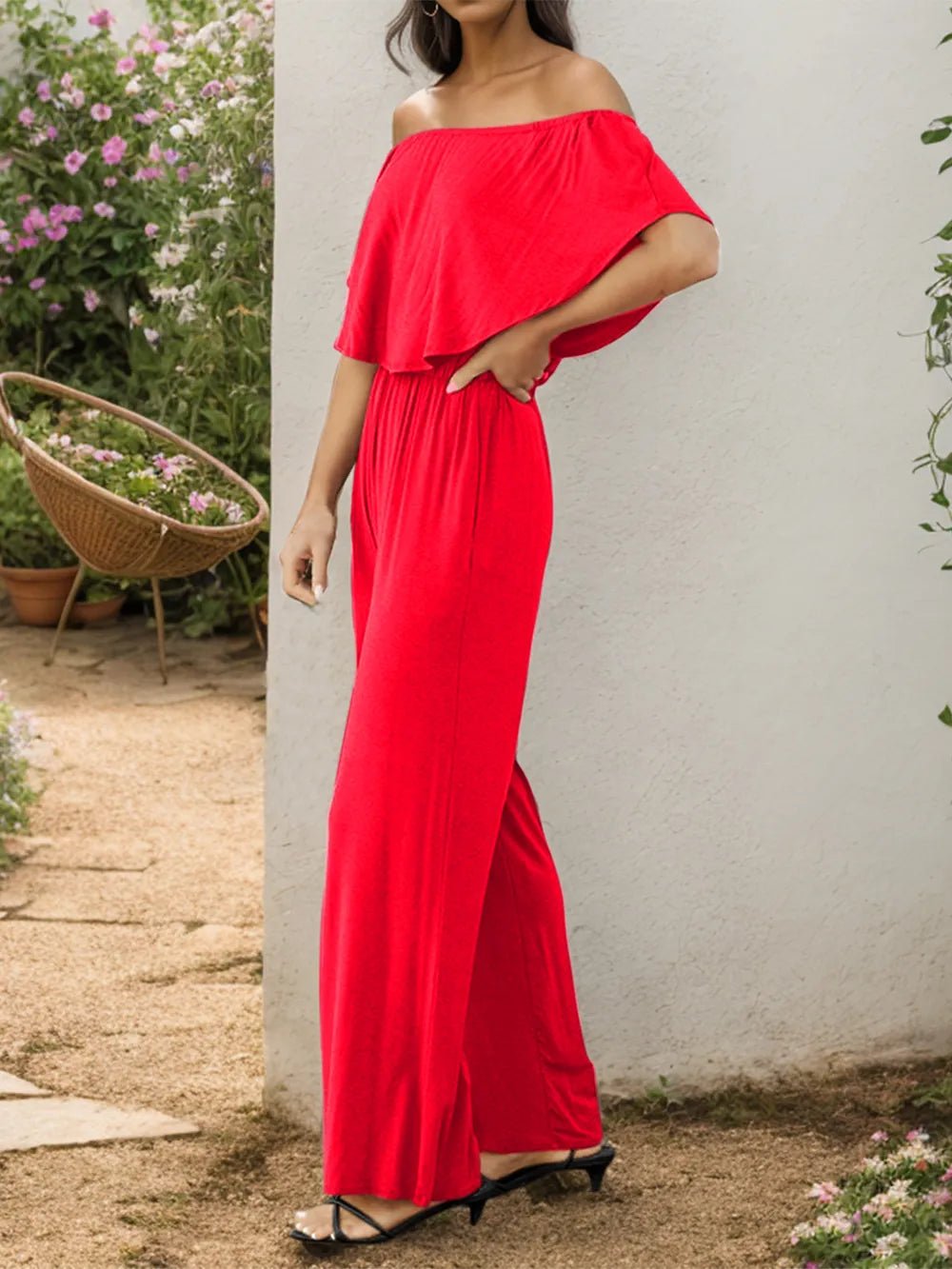 Off - Shoulder Wide Leg Jumpsuit - Crowned Energy CO.