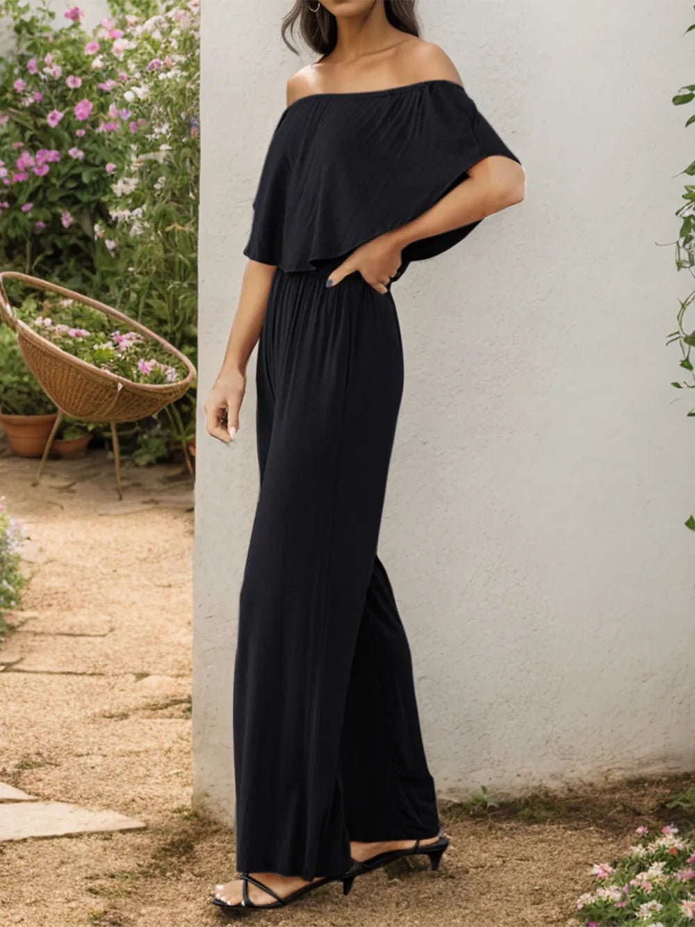 Off - Shoulder Wide Leg Jumpsuit - Crowned Energy CO.