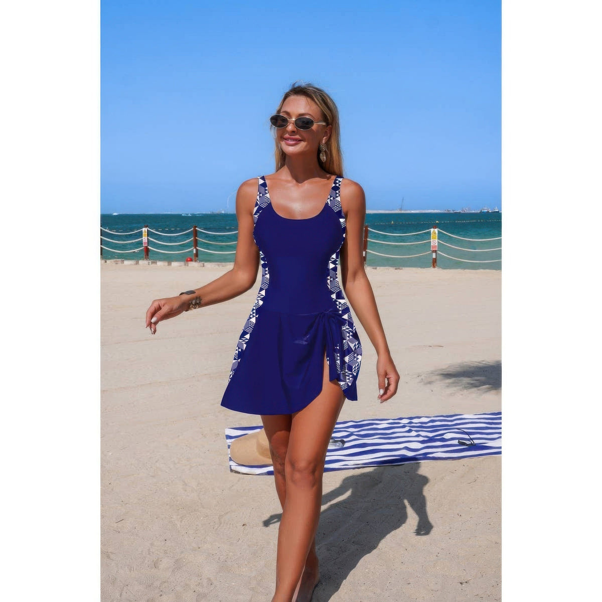 One-Piece Patchwork Tie-Up Stretch Swimsuit - Crowned Energy CO.
