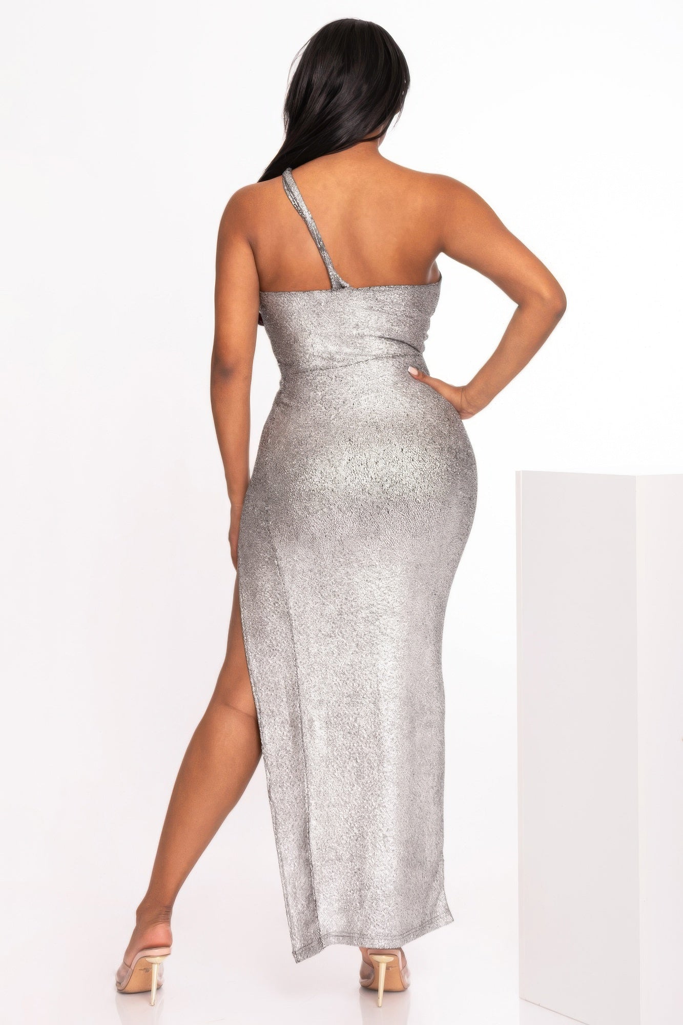 Crowned Energy CO. S CHARMING BUNNY Dresses/Maxi Dresses One Shoulder Slit Maxi Dress