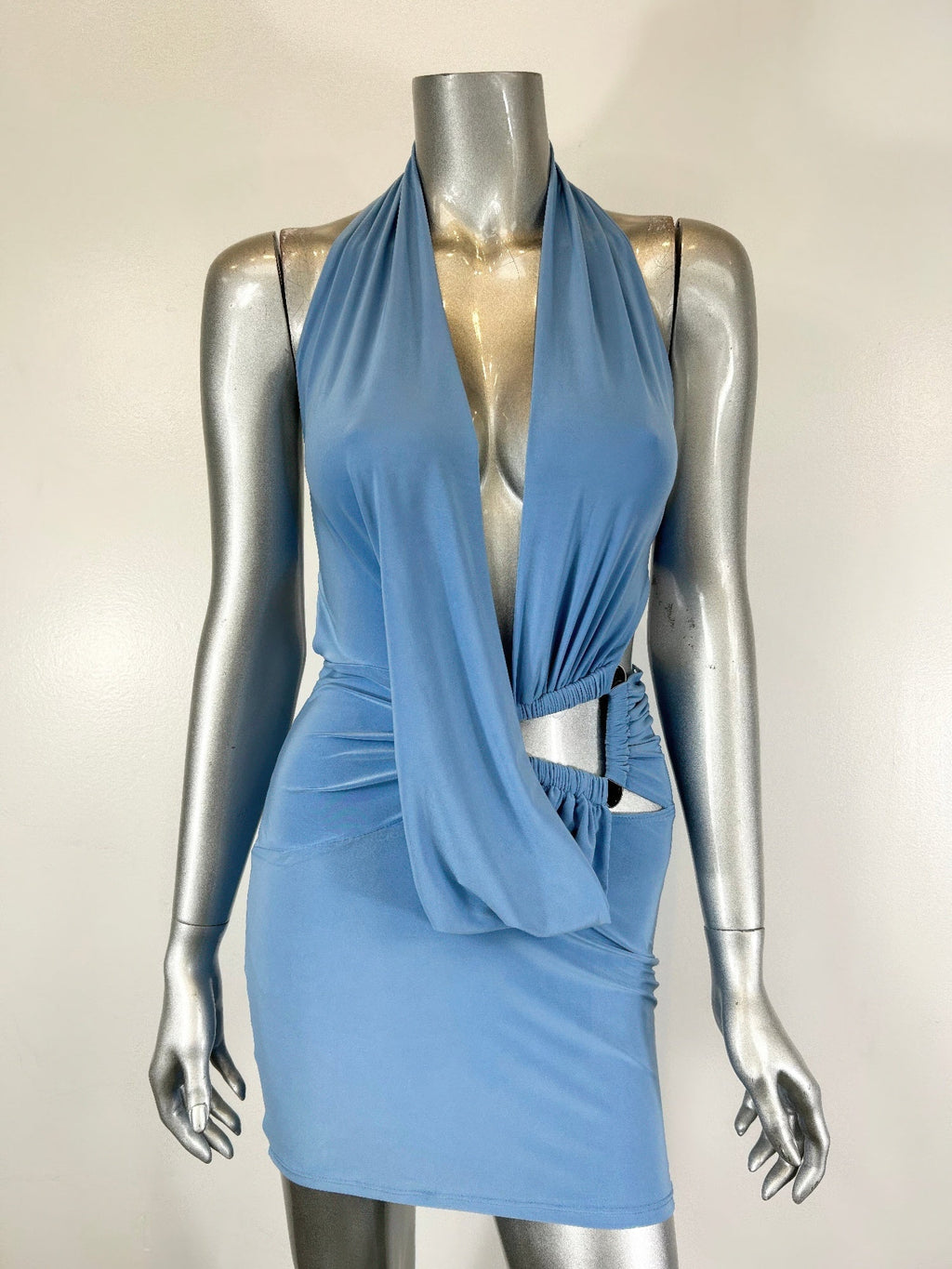 Open Back Drape Neck Trim Detail Mini Dress - Crowned Energy CO.