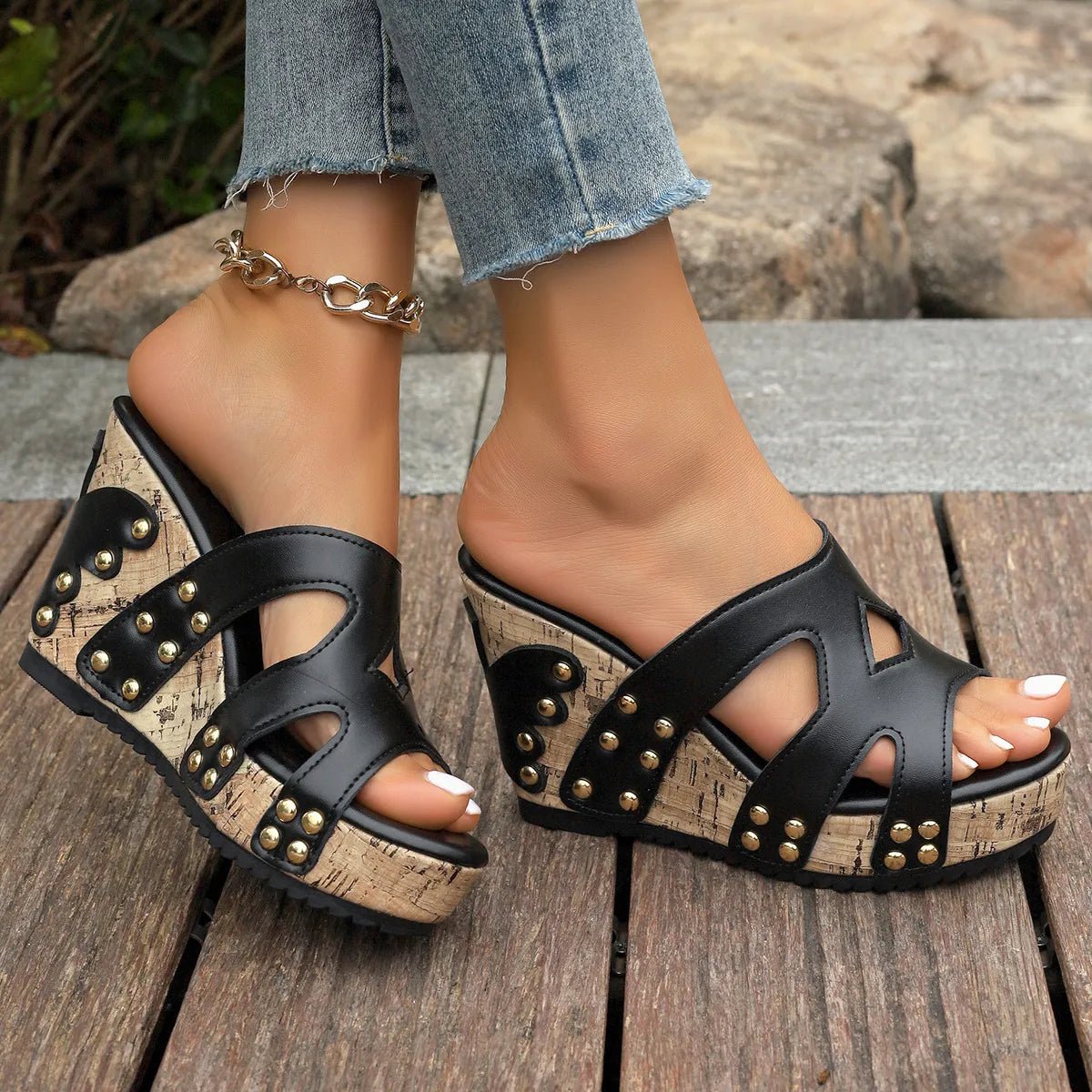 Open Toe Wedge Sandals - Crowned Energy CO.