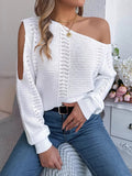 Crowned Energy CO. White / S Trendsi Shirt Openwork One Shoulder Cutout Long Sleeve Sweater