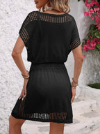 Crowned Energy CO. Royal Blue / One Size Trendsi swim wear Openwork V-Neck Short Sleeve Cover-Up Dress