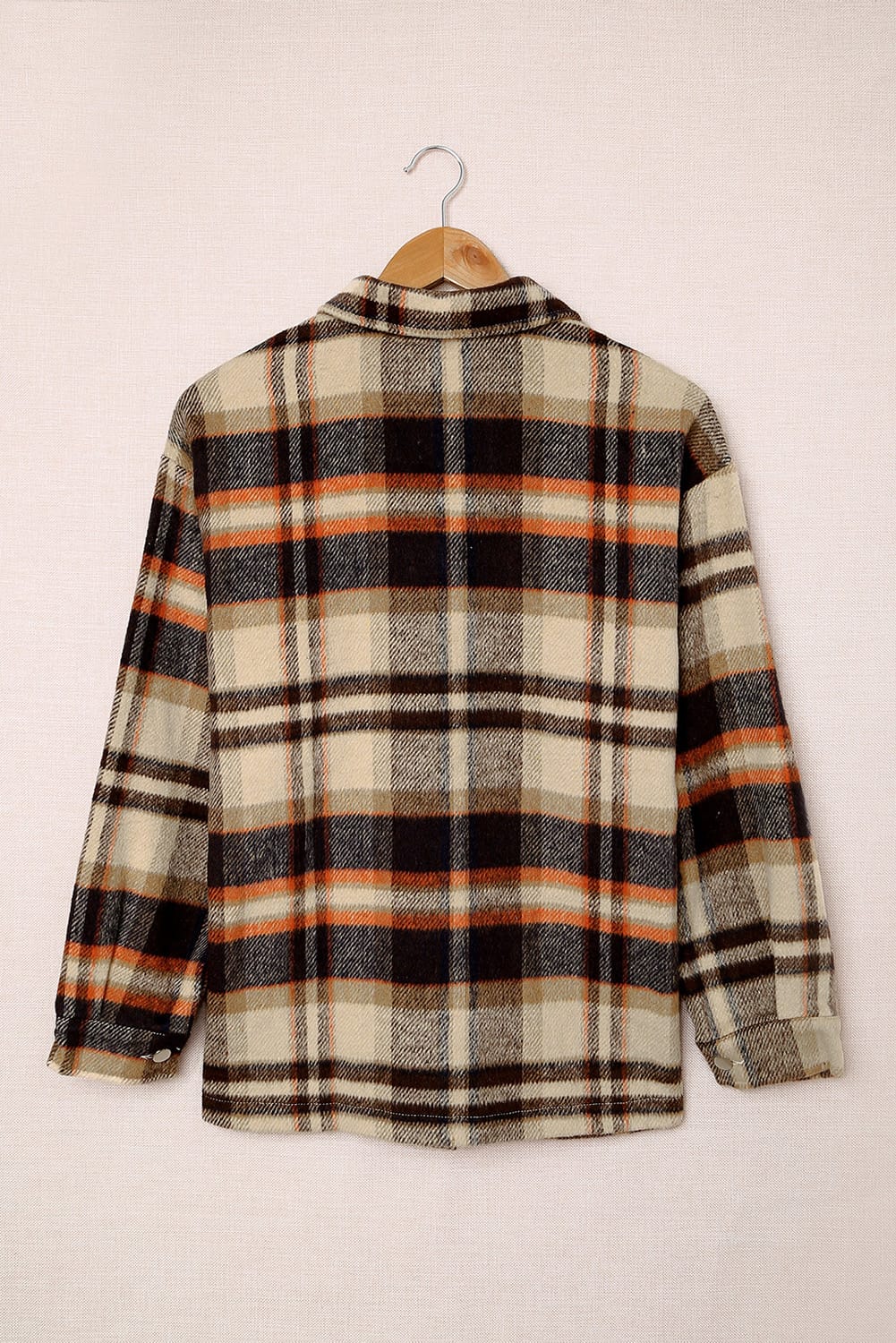 Orange Geometric Plaid Print Pocketed Shacket - Crowned Energy CO.