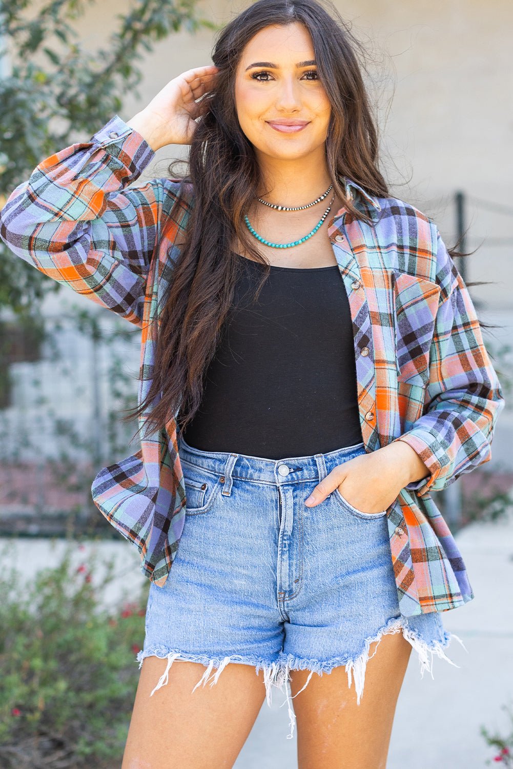 Crowned Energy CO. Orange / S / 100%Cotton Dear-Lover Dropshipping Tops/Blouses & Shirts Orange Plaid Print Loose Vintage Shirt