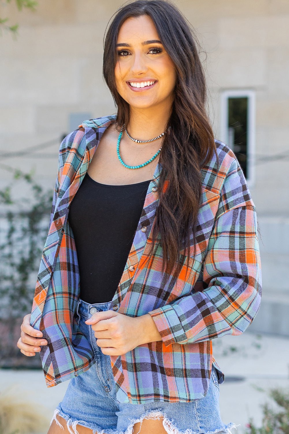 Crowned Energy CO. Orange / S / 100%Cotton Dear-Lover Dropshipping Tops/Blouses & Shirts Orange Plaid Print Loose Vintage Shirt