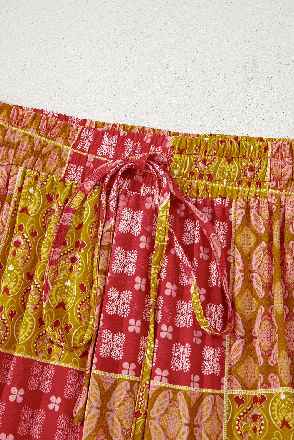 Orange Tiered Paisley Print Pocketed Maxi Skirt - Crowned Energy CO.