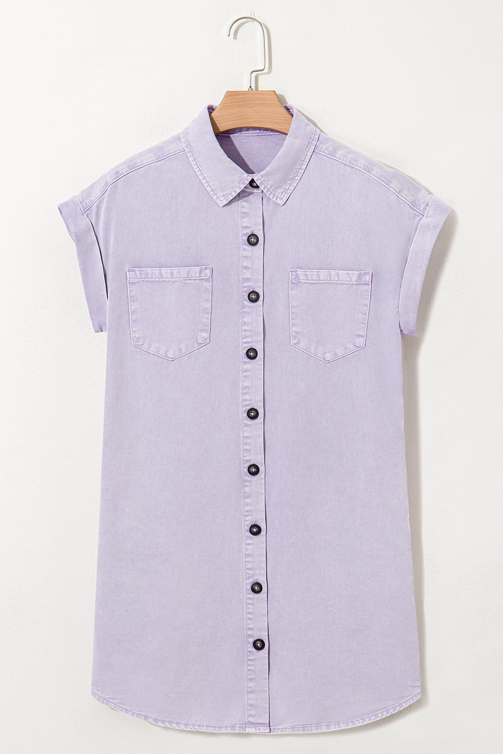Crowned Energy CO. Orchid Petal / S / 100%Cotton Dear-Lover Dropshipping Dresses/Mini Dresses Orchid Petal Short Sleeve Double Chest Pocket Denim Shirt Dress