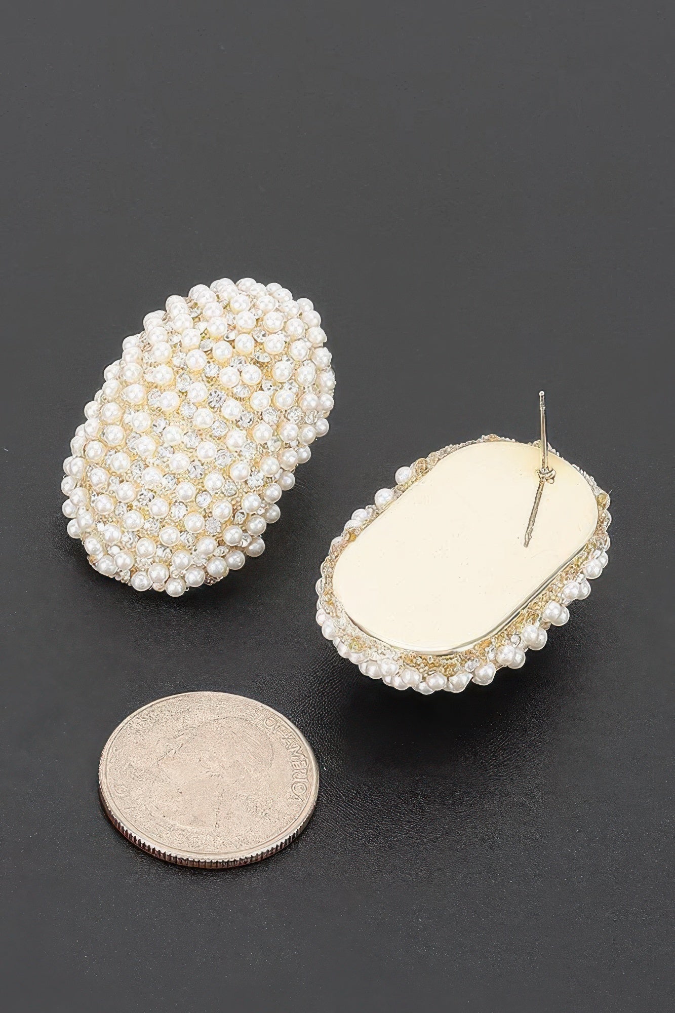 Oval Pearl Rhinestone Stud Earrings - Crowned Energy CO.