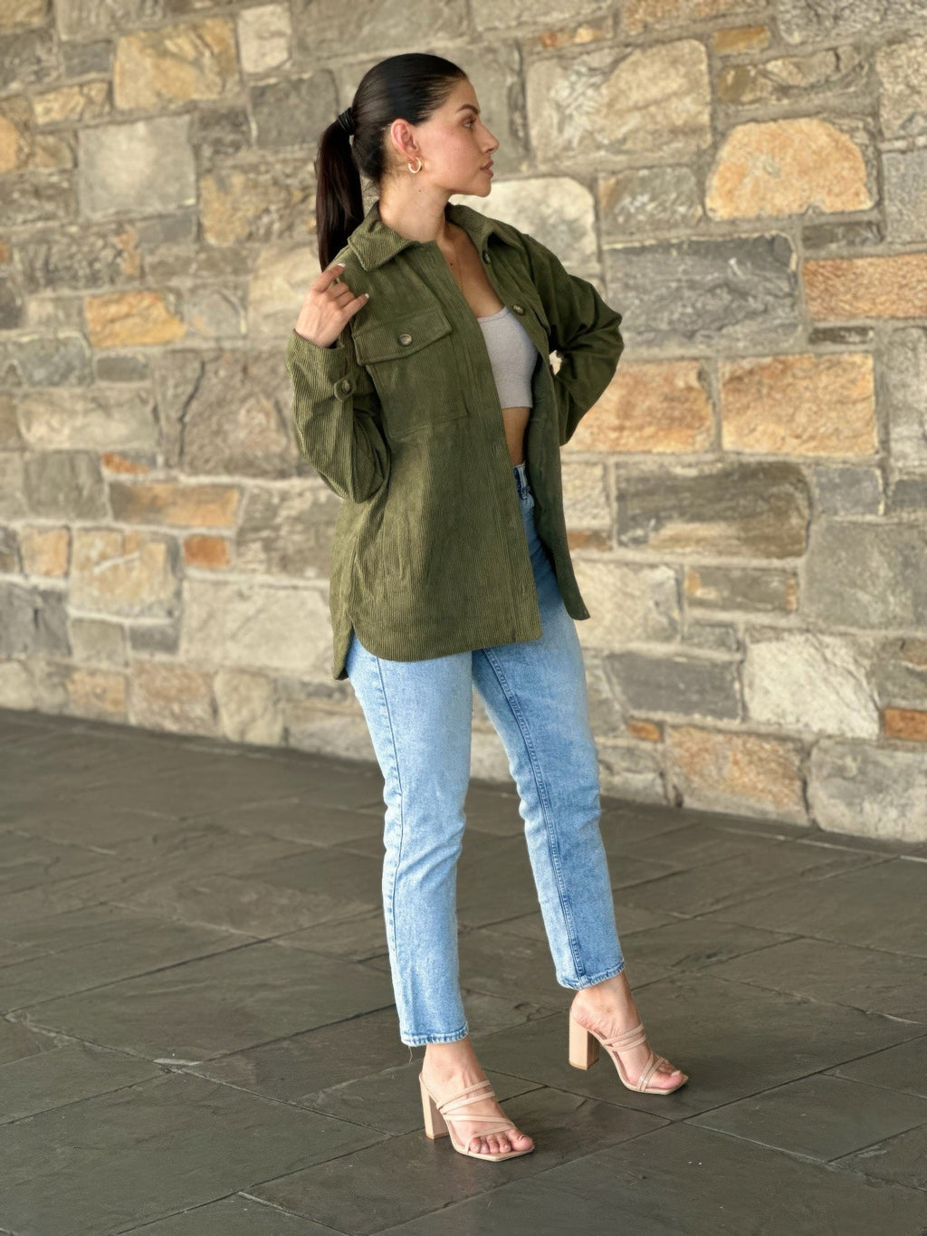 Oversized Corduroy Shacket Button Down Utility - Crowned Energy CO.