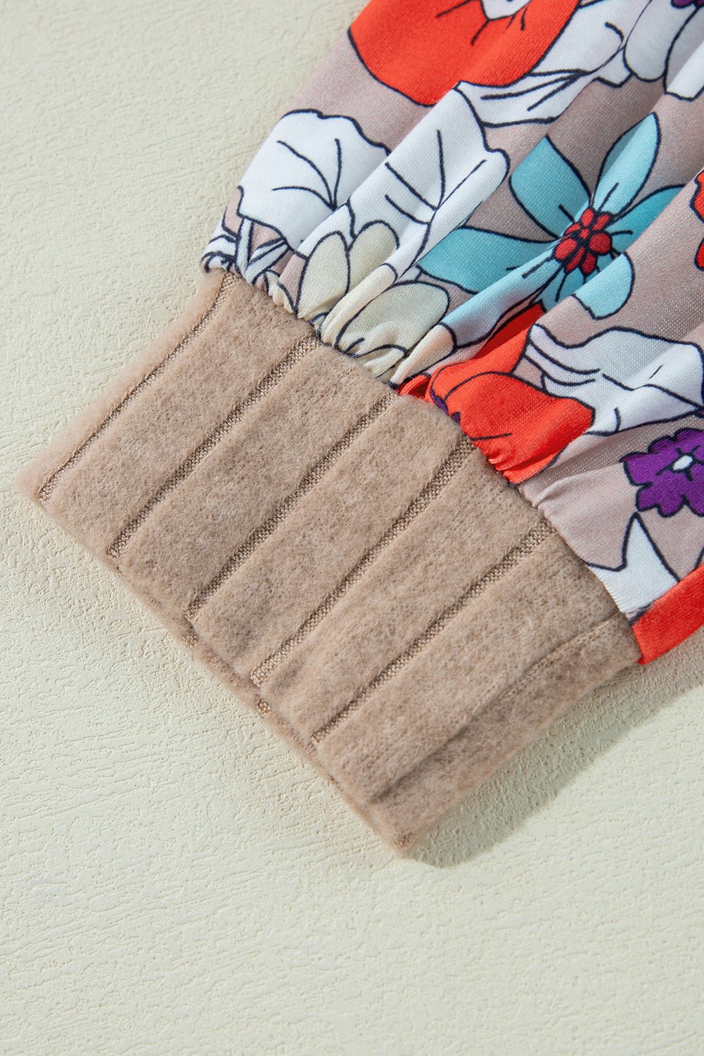 Crowned Energy CO. Parchment / S / 97%Polyester+3%Elastane Dear-Lover Dropshipping Tops/Blouses & Shirts Parchment Floral Patchwork Long Sleeve Ribbed Blouse