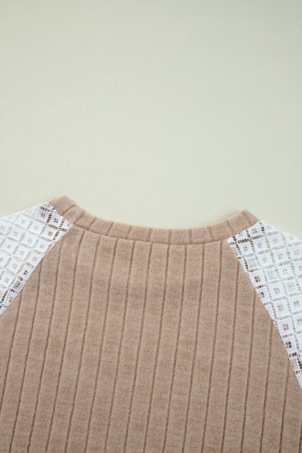 Crowned Energy CO. Parchment / S / 97%Polyester+3%Elastane Dear-Lover Dropshipping Tops/Blouses & Shirts Parchment Floral Patchwork Long Sleeve Ribbed Blouse