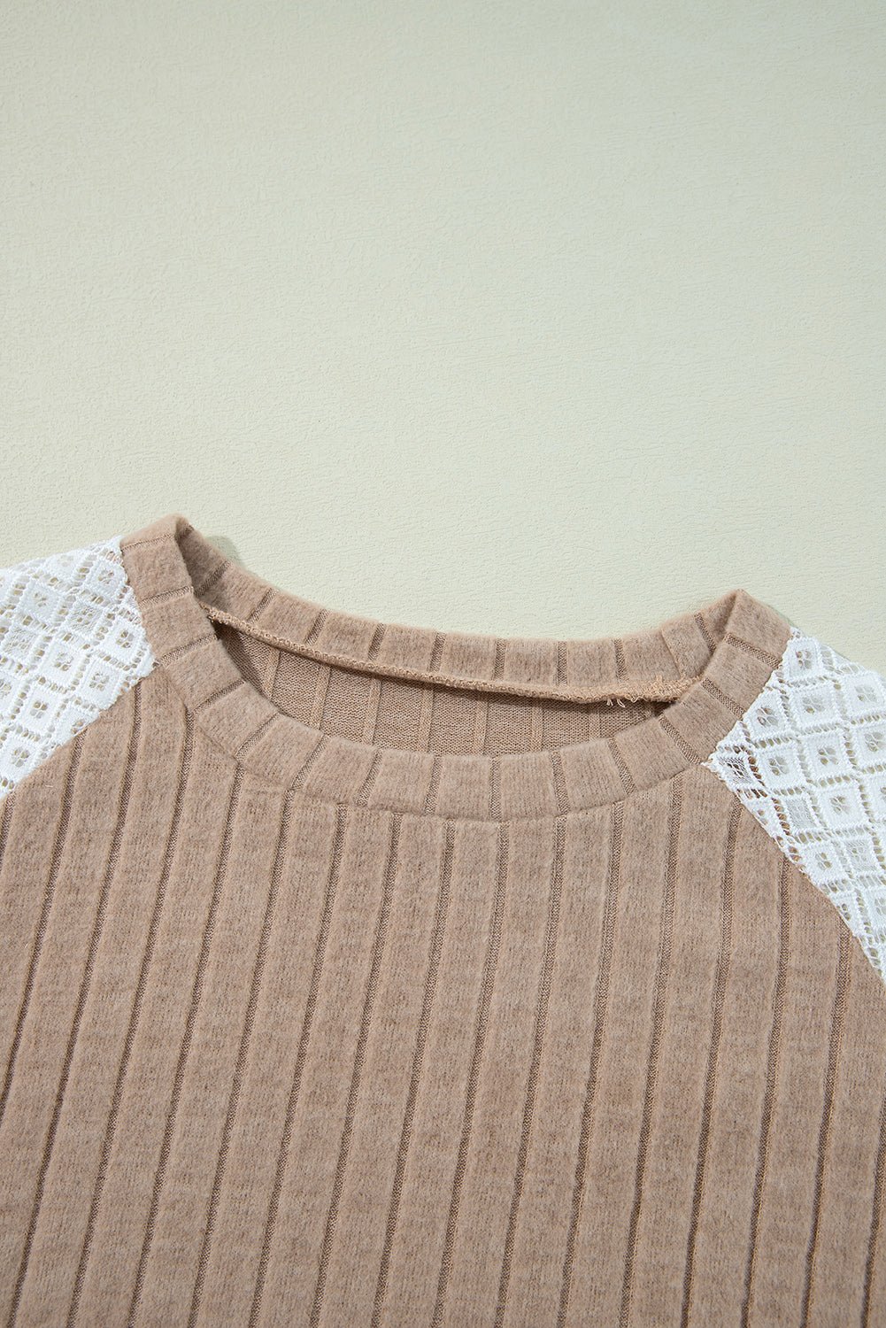 Crowned Energy CO. Parchment / S / 97%Polyester+3%Elastane Dear-Lover Dropshipping Tops/Blouses & Shirts Parchment Floral Patchwork Long Sleeve Ribbed Blouse