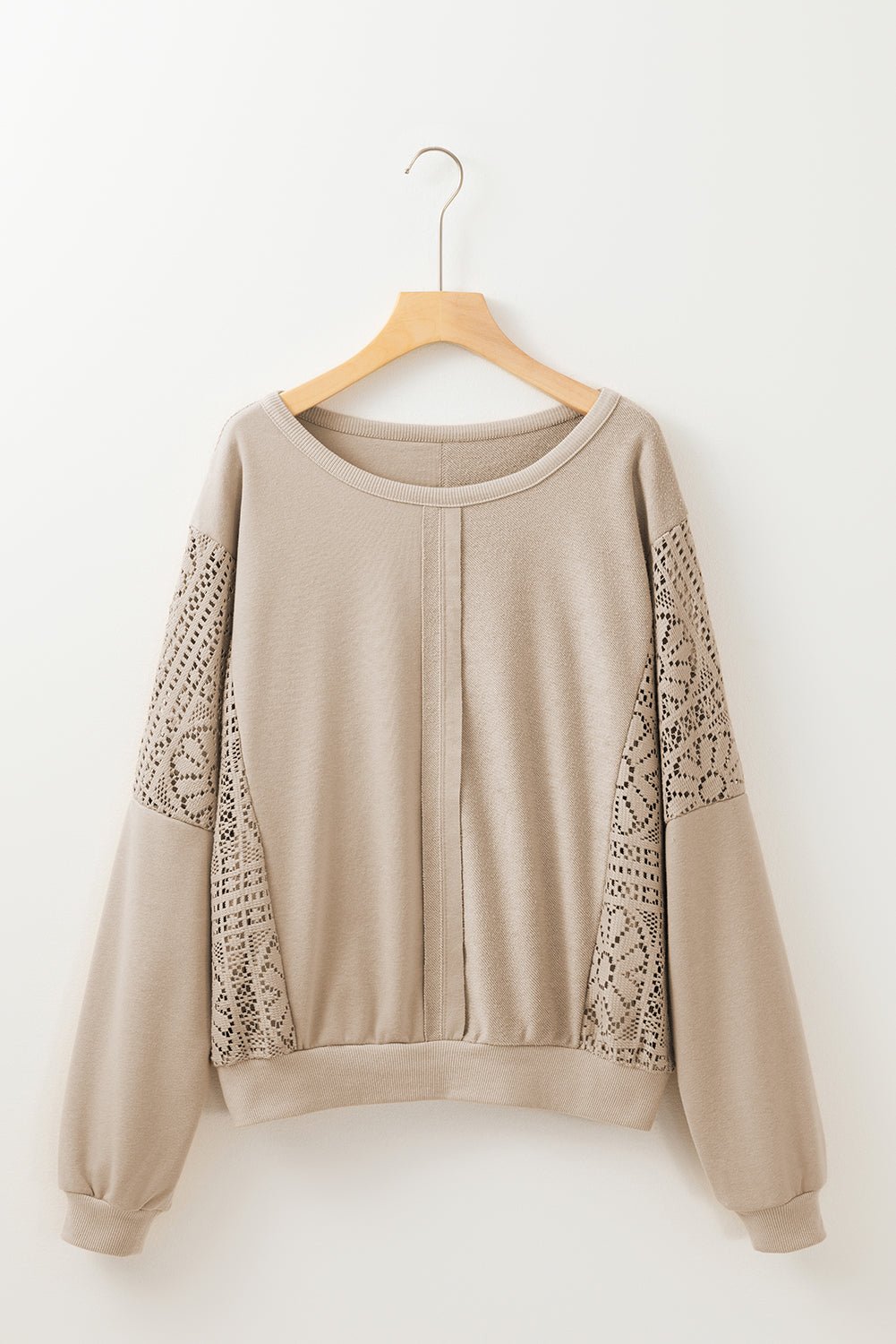 Parchment Knit Crochet Exposed Seam Ribbed Trim Sweatshirt - Crowned Energy CO.