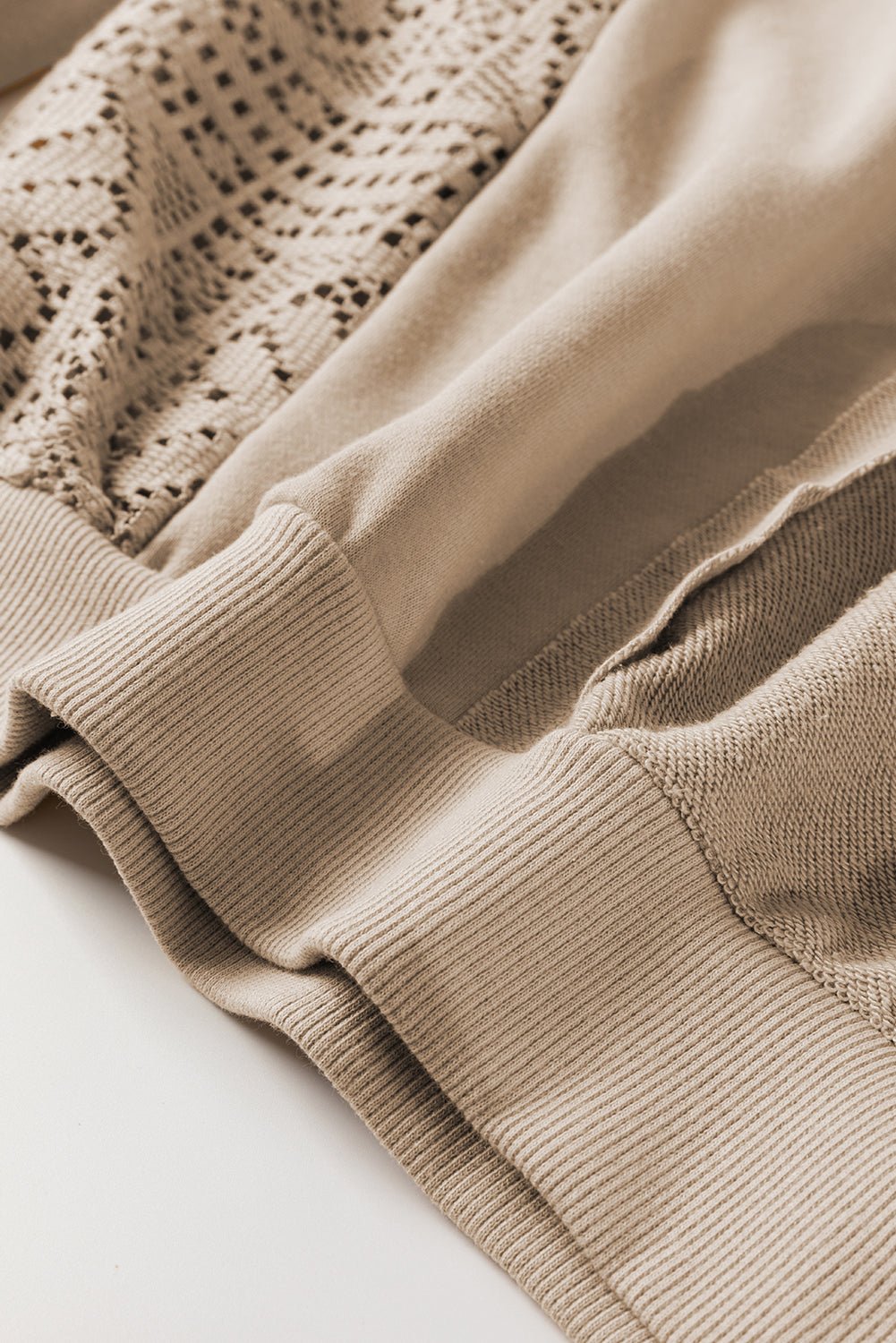 Parchment Knit Crochet Exposed Seam Ribbed Trim Sweatshirt - Crowned Energy CO.
